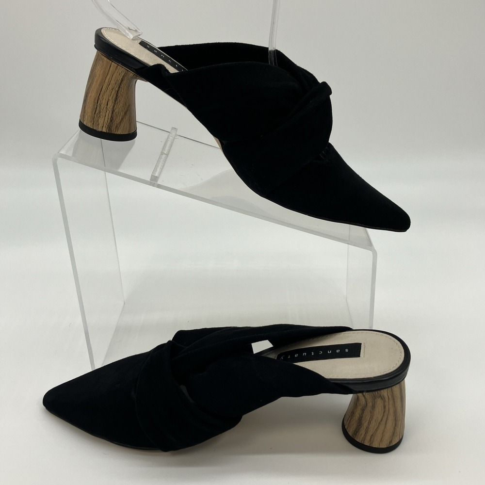 Sanctuary Sunset 2.0 Black Suede Mule Wooden Block Heel Shoes‎ 6M Luxury
